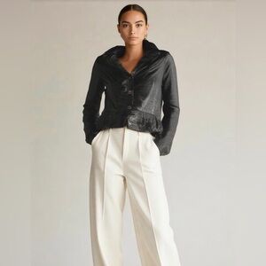 Joseph Ribkoff Vintage Black Snap Front Peplum Moto Metallic Jacket Blazer sz 6